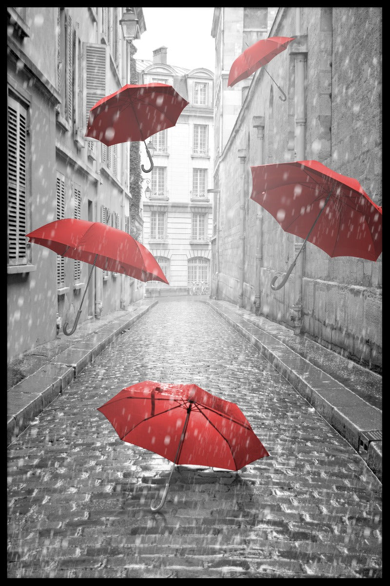 Röda paraplyer poster