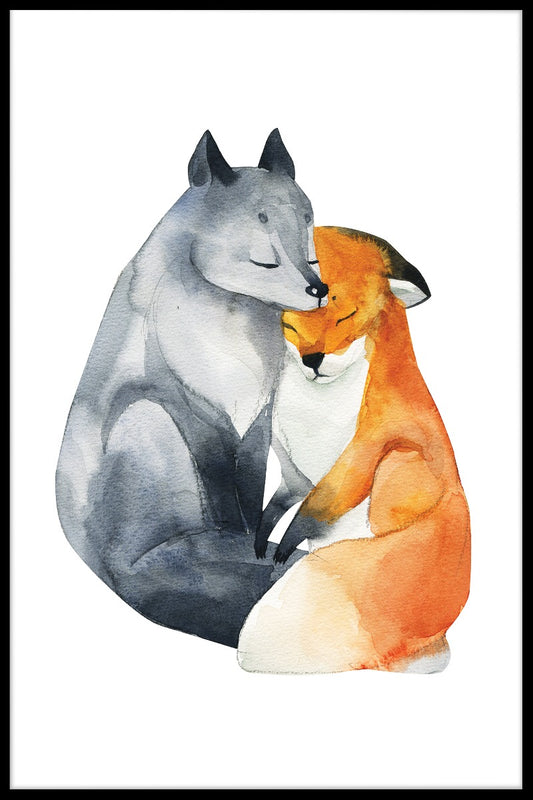 Fox kärlek akvarell poster