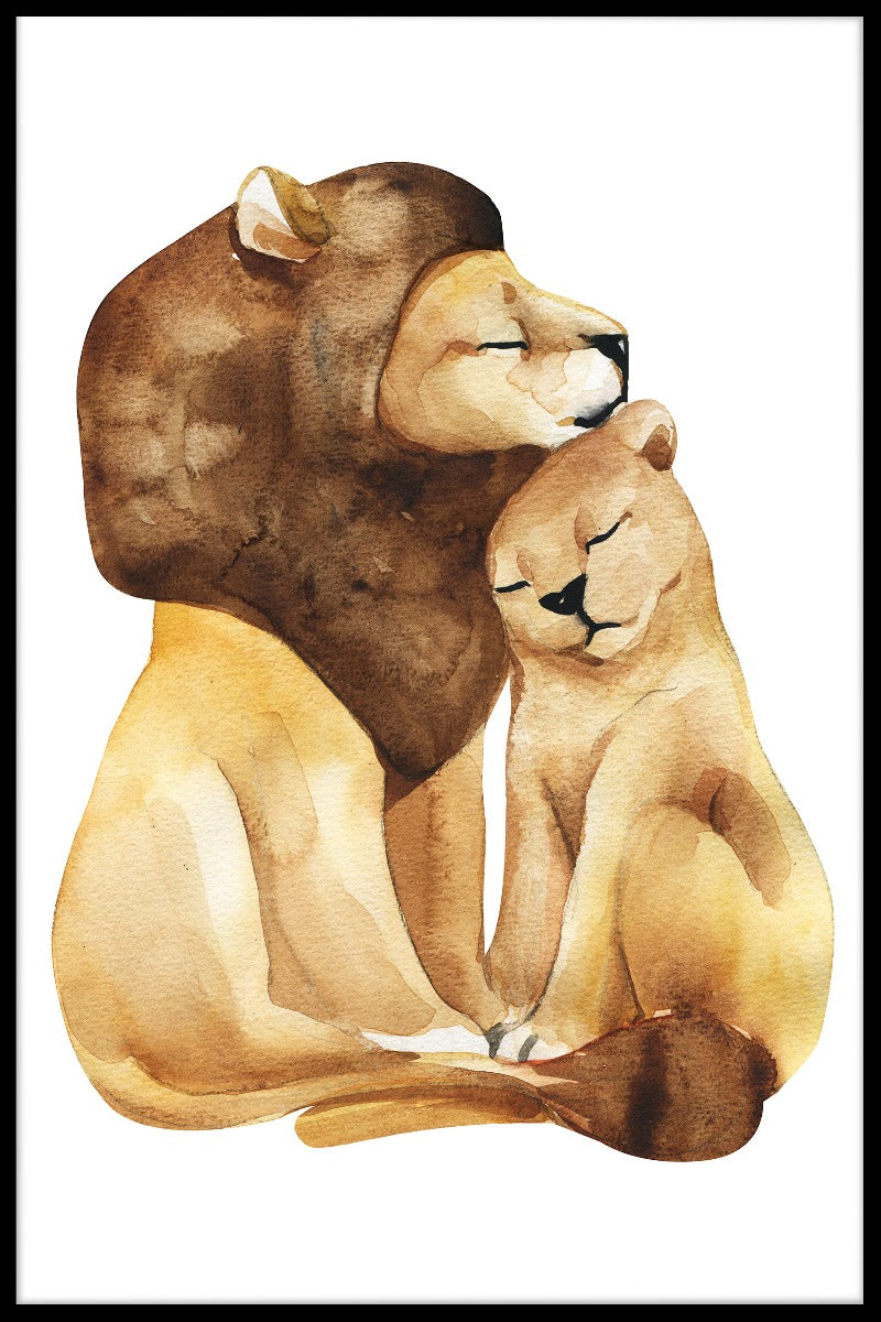 Lion kärlek akvarell poster