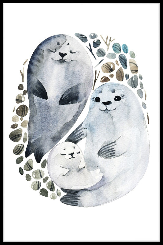 Seal Family akvarell poster