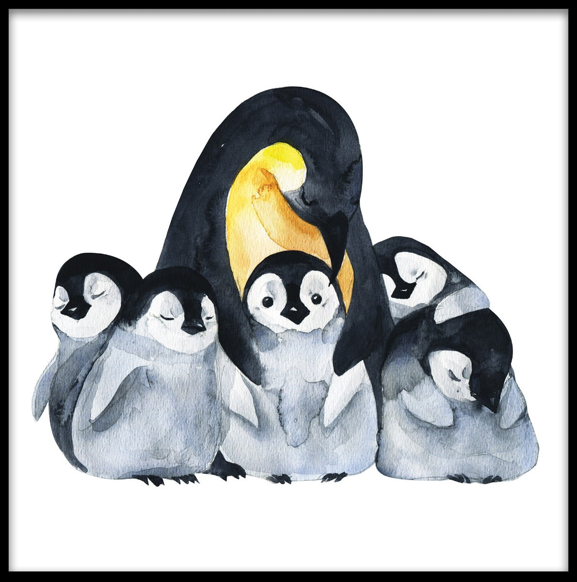 Penguin familj akvarell poster
