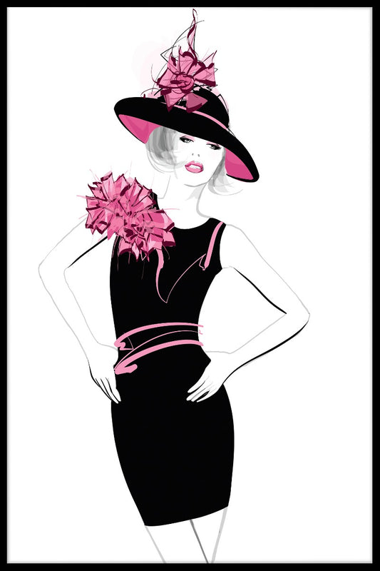Modekvinna med svart hattposter