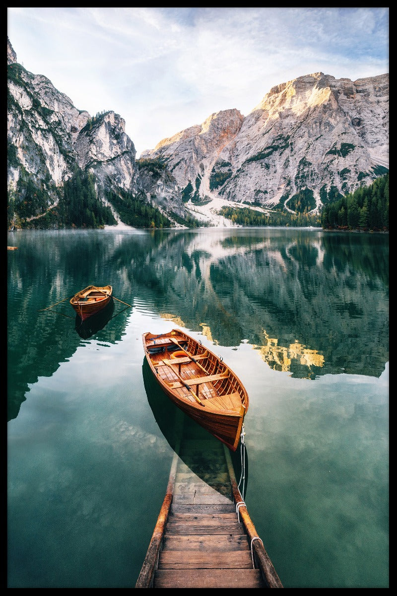 Dolomiterna Lake Träbåtar poster