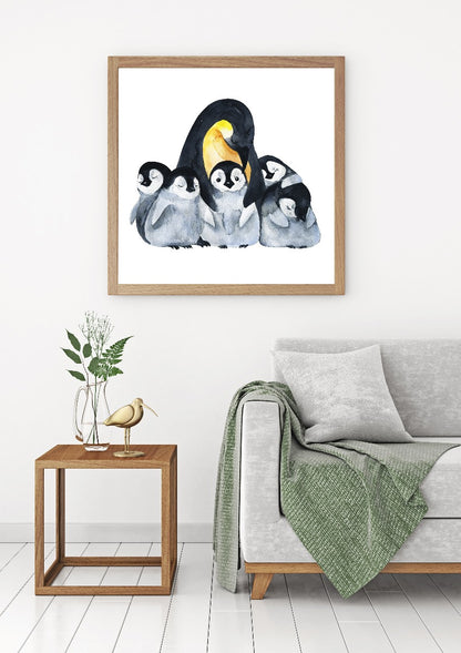 Penguin familj akvarell poster