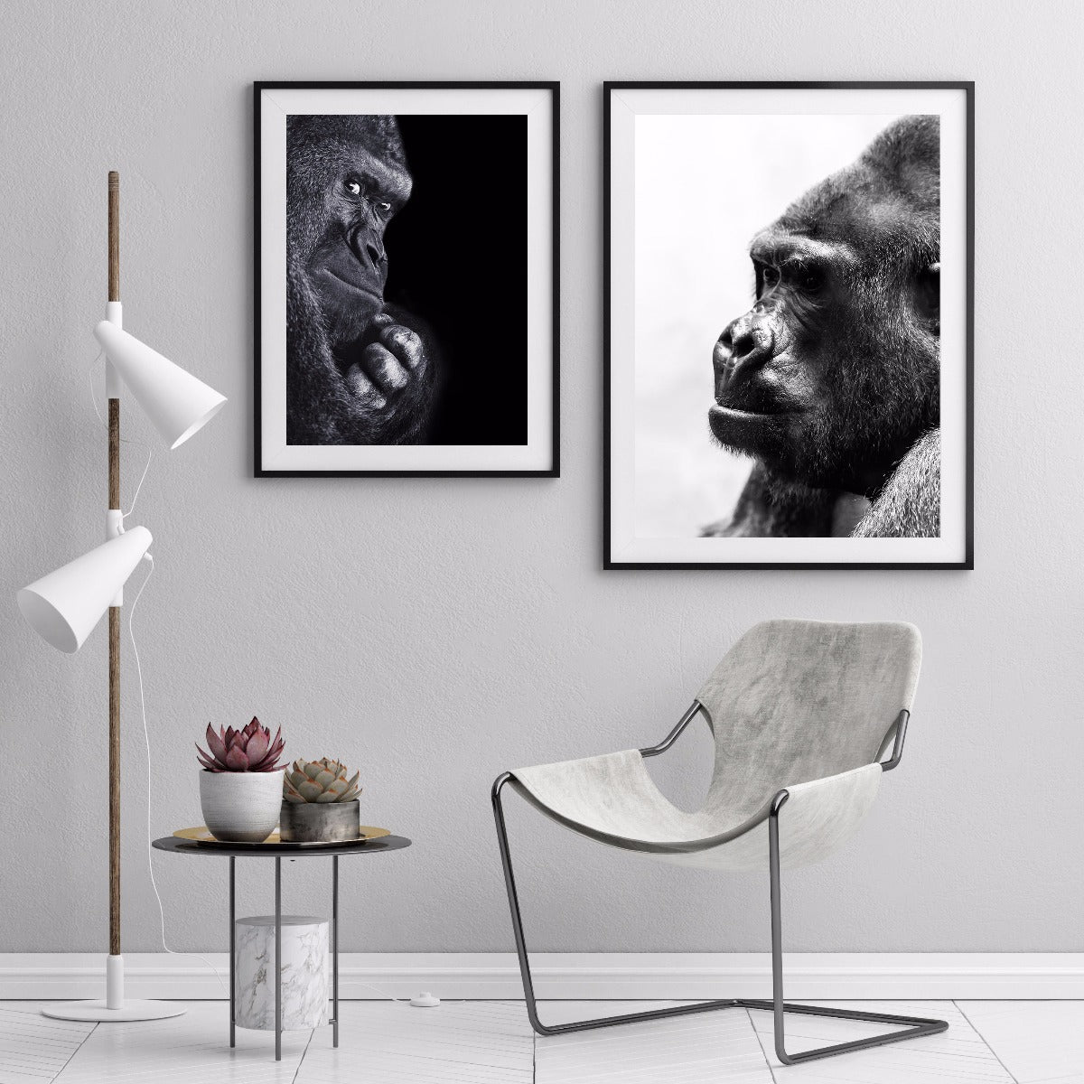 Gorilla Porträtt svart och vit poster